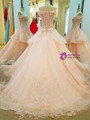 Pink Ball Gown Tulle Off The Shoulder Appliques Wedding Dress