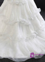 White Tulle Satin Ball Gown V-neck Train Beading Wedding Dress