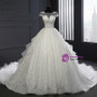 White Lace Tulle Cap Sleeve Backless Pearls Wedding Dress