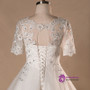 White Tulle Short Sleeve Backless V-neck Appliques Wedding Dress