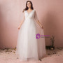 A-Line V-neck White Tulle Floor Length Wedding Dress