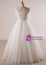 A-Line V-neck White Tulle Floor Length Wedding Dress