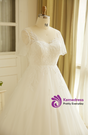 Plus Size A-Line V-neck White Tulle Short Sleeve Wedding Dress