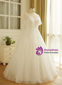 Plus Size A-Line V-neck White Tulle Short Sleeve Wedding Dress