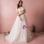 Plus Size A-Line V-neck White Tulle Train Wedding Dress