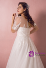 Plus Size A-Line V-neck White Tulle Train Wedding Dress