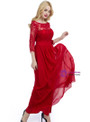 Red Long Sleeve Chiffon Lace Backless Bridesmaid Dress