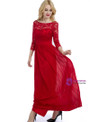 Red Long Sleeve Chiffon Lace Backless Bridesmaid Dress