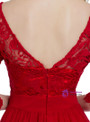 Red Long Sleeve Chiffon Lace Backless Bridesmaid Dress
