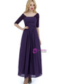 Purple Half Sleeve Chiffon Lace Backless Bridesmaid Dress