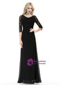 Black Long Sleeve Chiffon Lace Floor Length Bridesmaid Dress