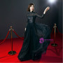 A-Line Long Sleeve Tulle Lace High Neck Prom Dress