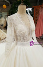 A-Line Blue Tulle Long Sleeve Deep V-neck Wedding Dress