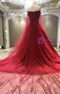 Red Tulle Off The Shoulder Beading Wedding Dress