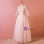 Plus Size Light Champagne Tulle Half Sleeve Backless Wedding Dress
