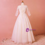 Plus Size Light Champagne Tulle Half Sleeve Backless Wedding Dress