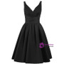 Short V-neck Satin Knee Length With Pleats Bridesmaid Dress
