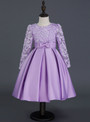 In Stock:Ship in 48 hours Ready To Ship Purple Satin Long Sleeve Girl Dress
