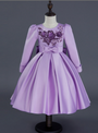 In Stock:Ship in 48 hours Ready To Wear Purple Satin Long Sleeve Girl Dress