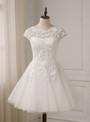 Short Sleeves Scoop Neck A-line Short Beach Bridal Gowns