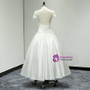 Cap Sleeve Tea Length Sheer Back Satin Short Wedding Dress