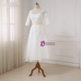 Short Half Sleeves Tea Length Beaded Applique Tulle Wedding