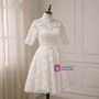 A-line High Collar Lace Half Sleeves Knee Length Wedding Dresses