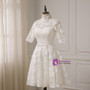A-line High Collar Lace Half Sleeves Knee Length Wedding Dresses