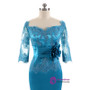 Appliques Satin Lace Three Quarters Sleeves Mother of the Bride Dress