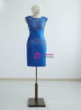 Blue Satin Appliques Lace Beading Knee-Length Mother of the Bride Dresses