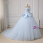 Blue Tulle Lace Up Sweetheart Ball Gown Beading Wedding Dress