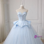 Blue Tulle Lace Up Sweetheart Ball Gown Beading Wedding Dress