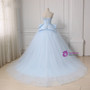 Blue Tulle Lace Up Sweetheart Ball Gown Beading Wedding Dress