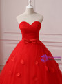 Red Flower Petals Ruched Sweetheart Sleeveless Wedding Dress