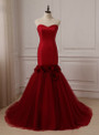 Red Sweetheart Sleeveless Tulle and Satin Bride Wedding Dress