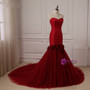 Red Sweetheart Sleeveless Tulle and Satin Bride Wedding Dress