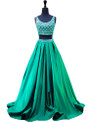 Beaded Crystals Beaded Floor Length Backless Two Piece Prom Dress