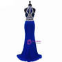 Royal Blue Mermaid High Neck Beaded Crystals Floor Length Prom Dress