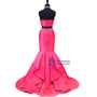High Neck Mermaid African Hot Pink Two Piece Satin Prom Dress