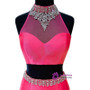 High Neck Mermaid African Hot Pink Two Piece Satin Prom Dress