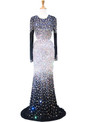 Mermaid Scoop Long Sleeve Beaded Crystals Floor Length Prom Dress