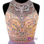 A-line Sleeveless Beaded Crystals Backless Lilac Chiffon Prom Dress