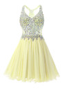 In Stock:Ship in 48 hours Yellow Chiffon Crystal Homecoming Dress