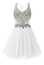 In Stock:Ship in 48 hours White Chiffon Crystal Homecoming Dress