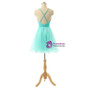 Mint Short Spaghetti Tulle Crystals Homecoming Dresses