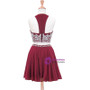 A-line Beaded Crystals Burgundy Chiffon Two Piece Homecoming Dress