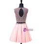 A-line Two Piece Short Pink Backless Short Homecoming Dresses