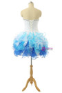 White And Blue Organza Knee Length Cocktail Dresses