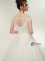 White Ball Gown Scoop Tulle Appliques Backless Wedding Dress