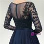Luxurious Blue Long Sleeve Beading Illusion Prom Dress
